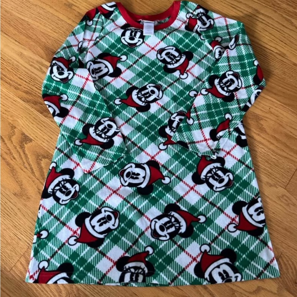 Disney 100 Green and Red Mickey Mouse Plaid Kids Nightgown Christmas PJs